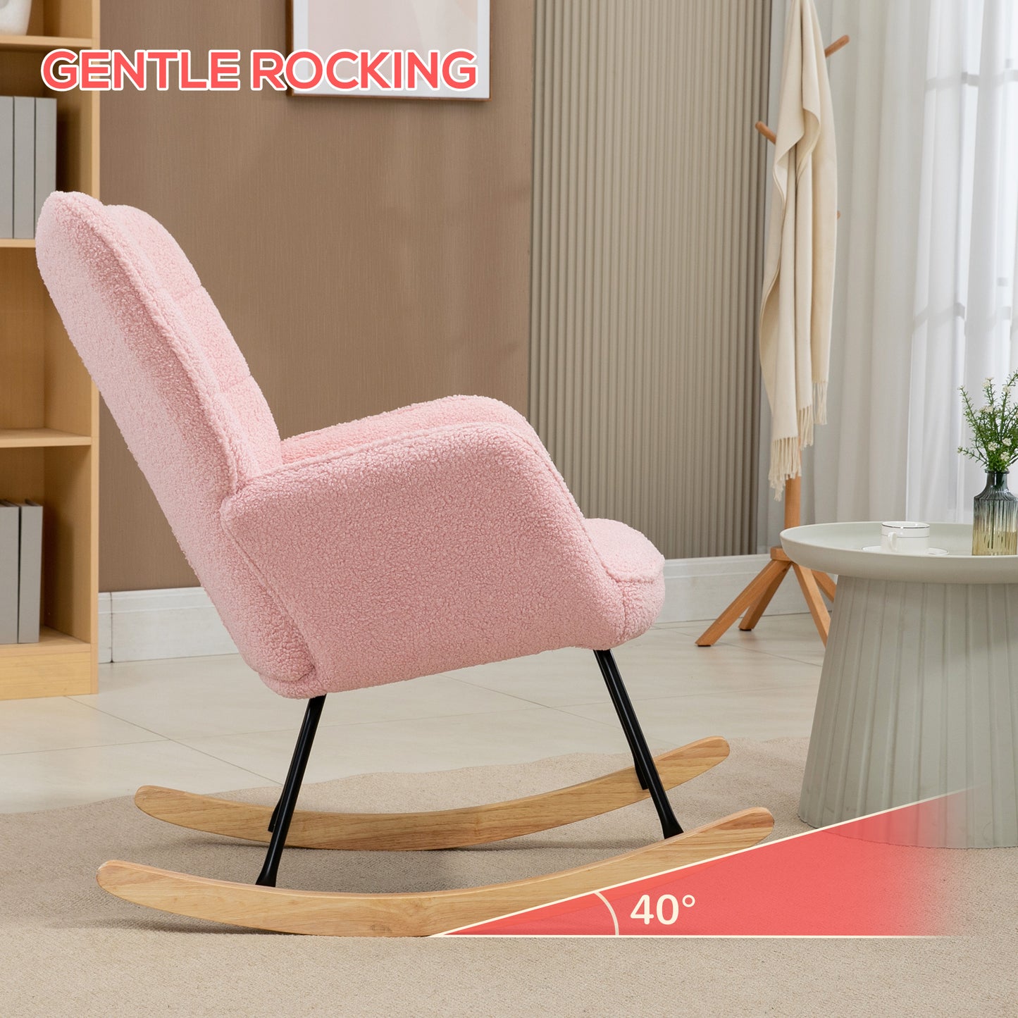 Wingback Rocking Chair for Nursing w/ Steel Frame Pink