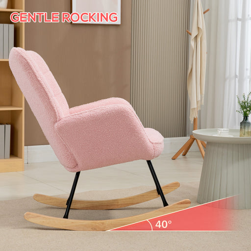 Wingback Rocking Chair for Nursing w/ Steel Frame Pink