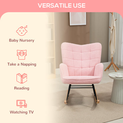 Wingback Rocking Chair for Nursing w/ Steel Frame Pink
