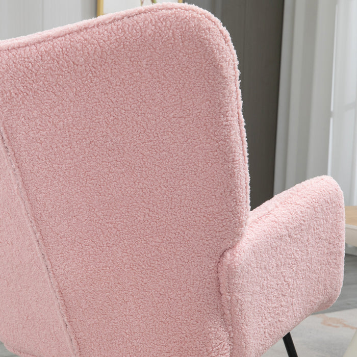 Wingback Rocking Chair for Nursing w/ Steel Frame Pink