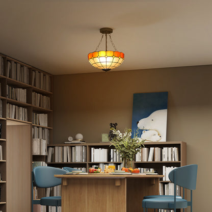 Tiffany Style Ceiling Light, Vintage Chandelier with 3 E27 Sockets