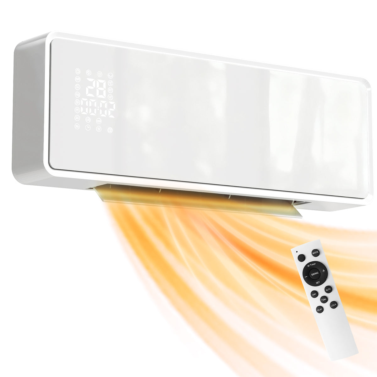 2000W Ceramic Electric Heater with Fan, Wall Mounted, White