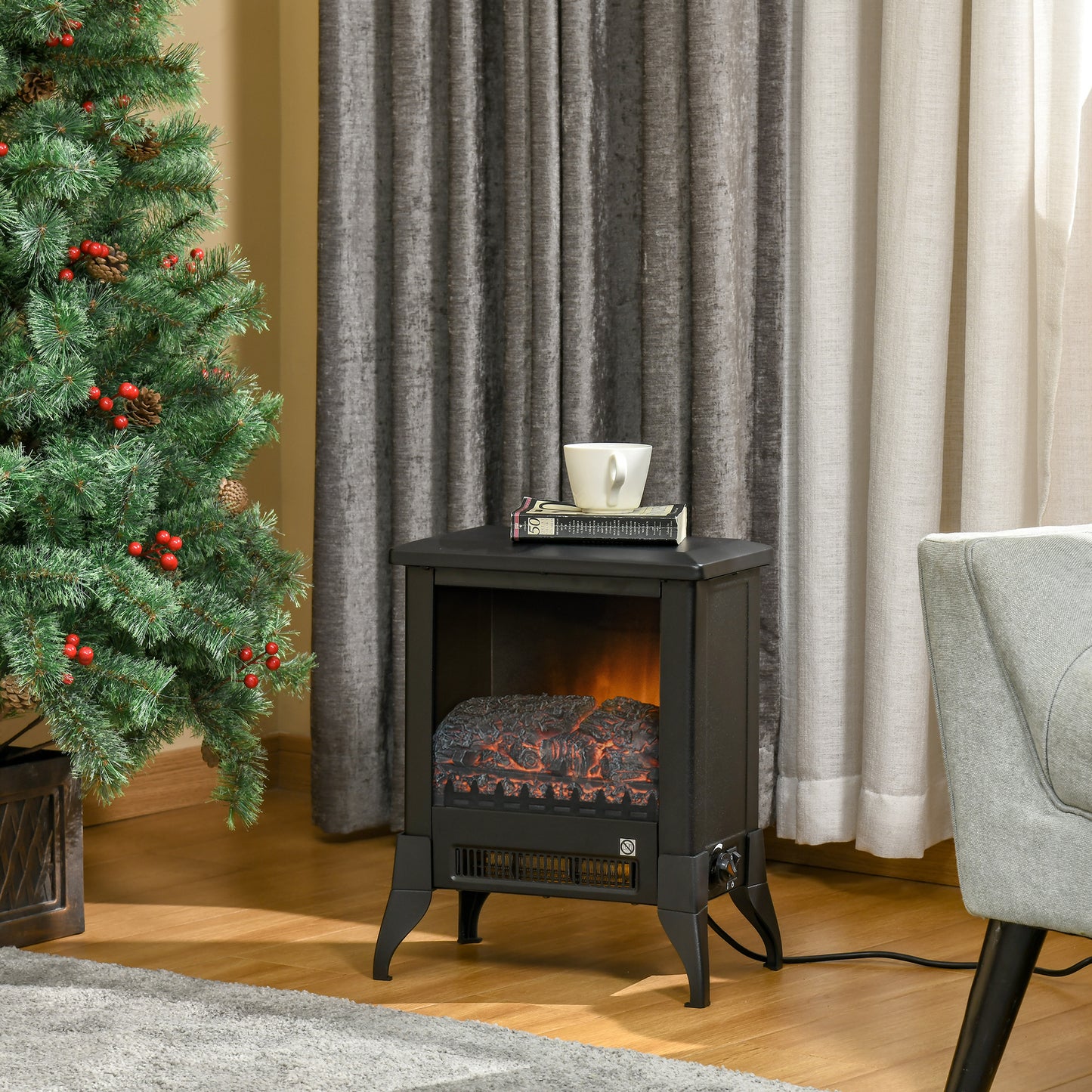 Electric Fireplace Stove, Freestanding Fireplace Heater W/ Flame Effect