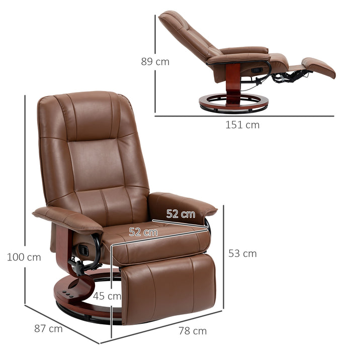 Swivel Recliner, Faux Leather Reclining Chair, Upholstered Armchair with Wooden Base for Living Room, Bedroom, Brown