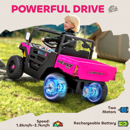 12V Kids Ride on Car, Kids UTV with Electric Dump Bed, Pink