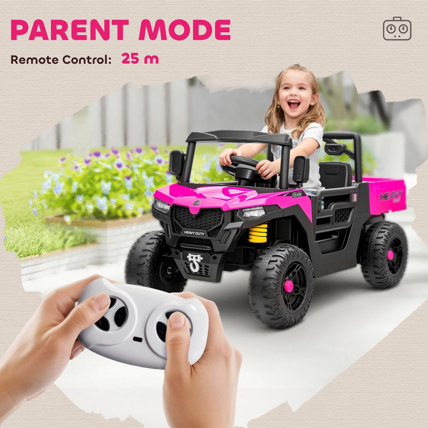 12V Kids Ride on Car, Kids UTV with Electric Dump Bed, Pink