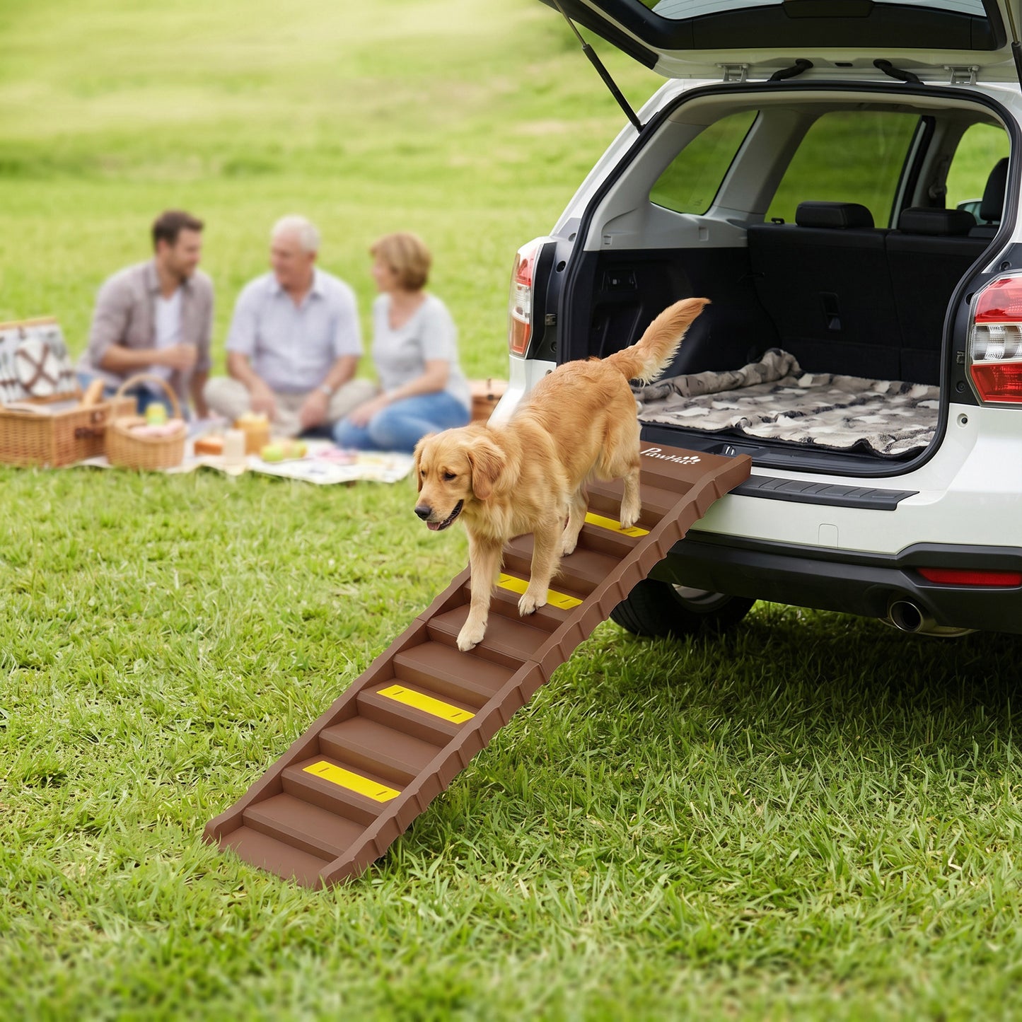 Foldable Dog Ramp for Car, Non-Slip Dog Stairs for SUVs Truck, Brown