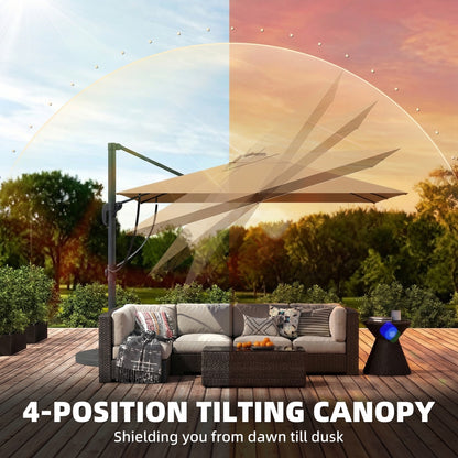 3 x 3 m Garden Cantilever Parasol w/ Light, Cover, Wind Protection