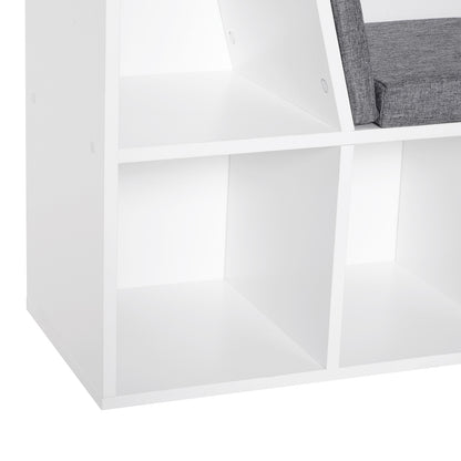 HOMCOM Bookcase Storage Shelf with Cushioned Reading Seat, Cube Bookshelf Organizer for Bedroom Living Room, White