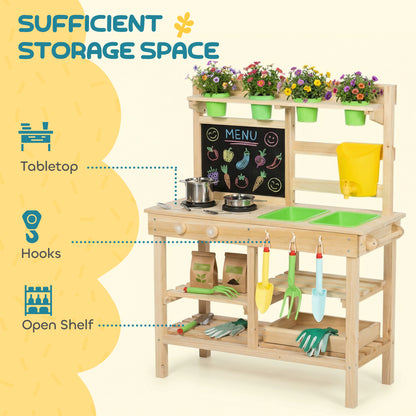 Wooden Kids Mud Kitchen with Kitchenware & Garden Tools