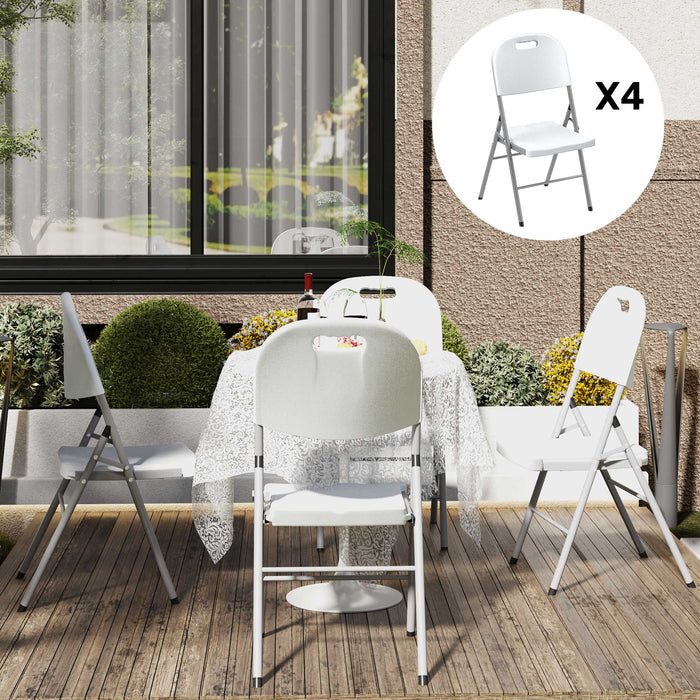 4PCS Folding Chair with Steel Frame, Garden Chair Set, White