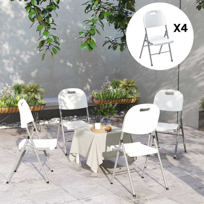 4PCS Folding Chair with Steel Frame, Garden Chair Set, White