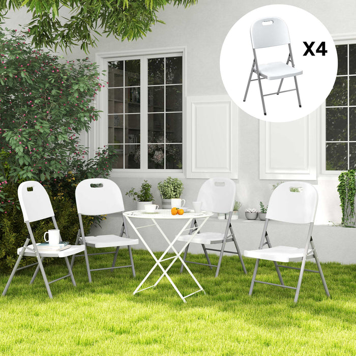 4PCS Folding Chair with Steel Frame, Garden Chair Set, White