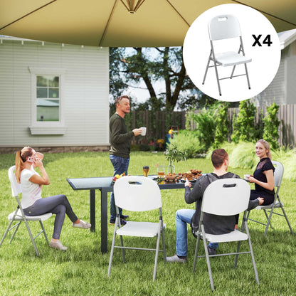4PCS Folding Chair with Steel Frame, Garden Chair Set, White