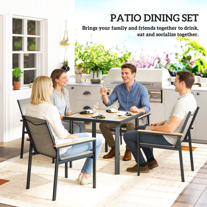 5 Piece Garden Dining Set, Outdoor Table and 4 Chairs, Khaki