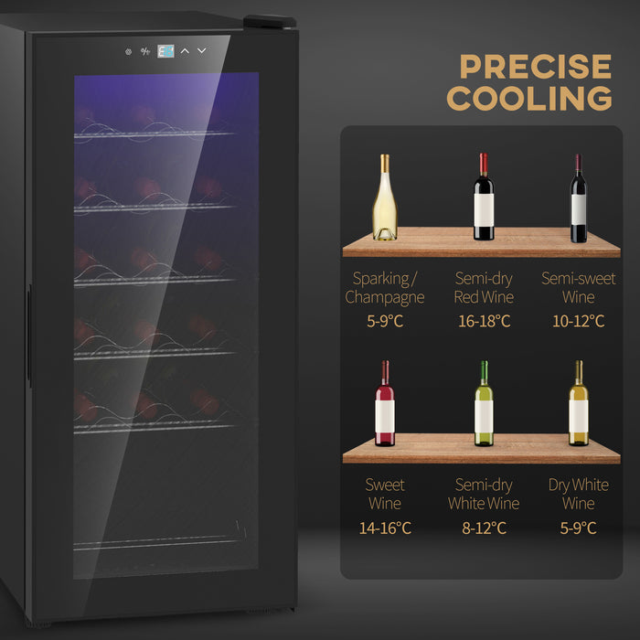 50L Undercounter Wine Cooler Fridge with LED Light Glass Door 18 Bottles