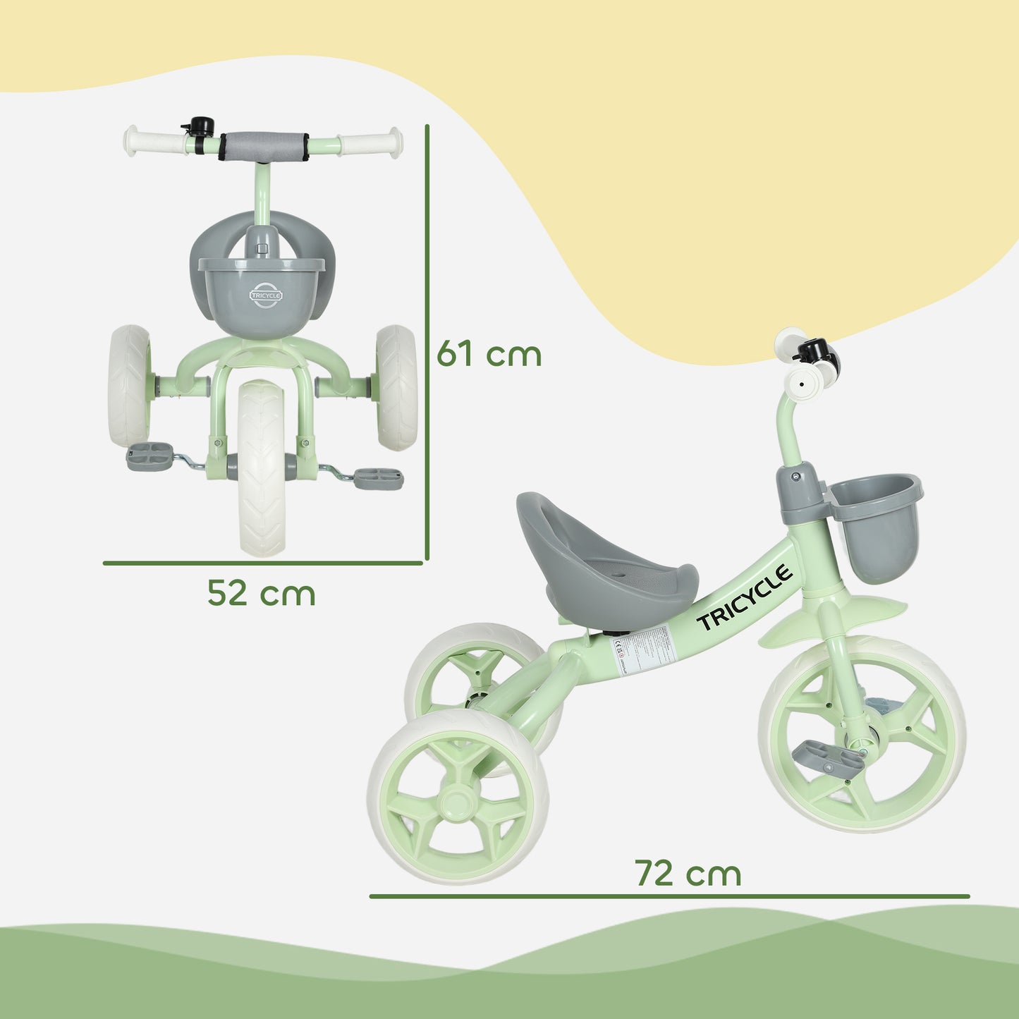 Kids Trike for Ages 2-5 Years, Toddler Tricycle with Front Basket and EVA Wheels, Indoor & Outdoor Use, for Boys and Girls, Green