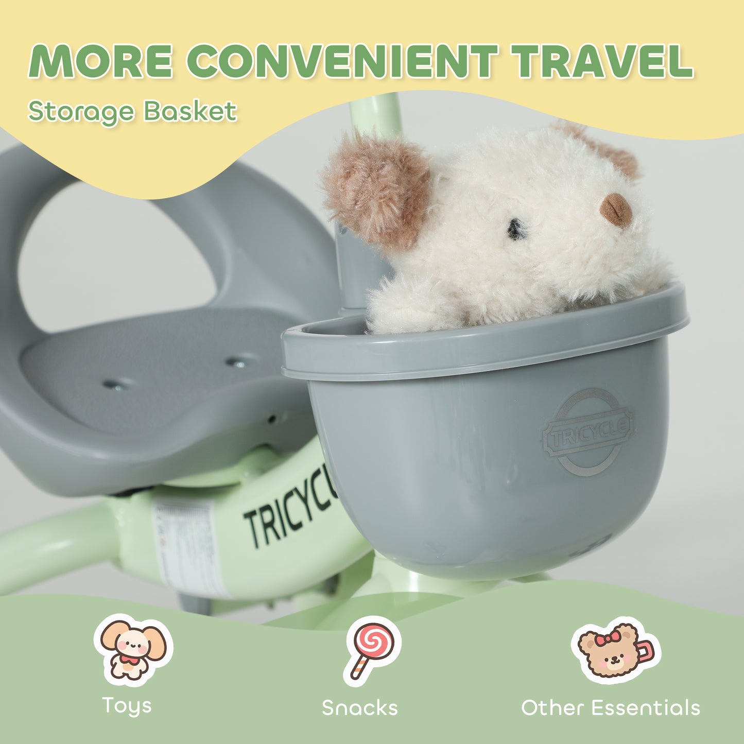 Kids Trike for Ages 2-5 Years, Toddler Tricycle with Front Basket and EVA Wheels, Indoor & Outdoor Use, for Boys and Girls, Green