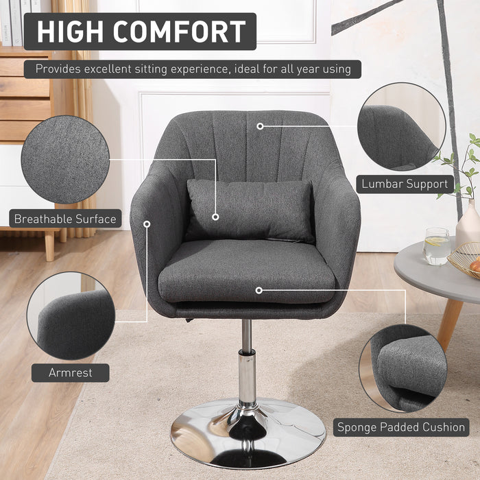 Swivel Accent Chair Contemporary Vanity Armchair with Adjustable Height Thick Cushion Lumbar Support Armrest for Bedroom