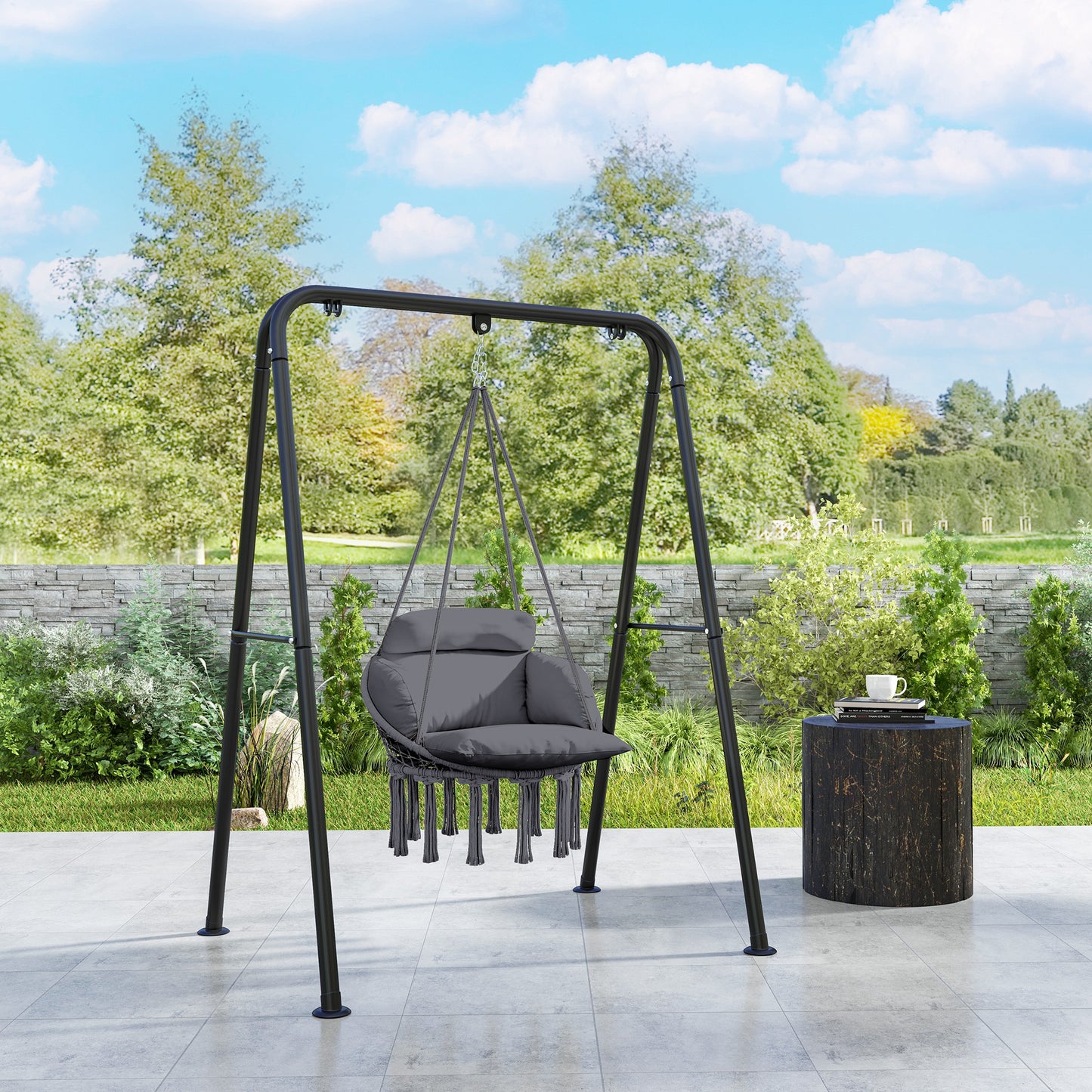 Hammock Chair, Boho Hanging Swing Chair with Cushion, Dark Grey