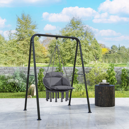 Hammock Chair, Boho Hanging Swing Chair with Cushion, Dark Grey