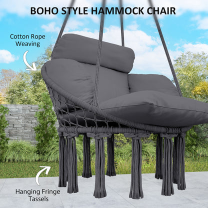 Hammock Chair, Boho Hanging Swing Chair with Cushion, Dark Grey