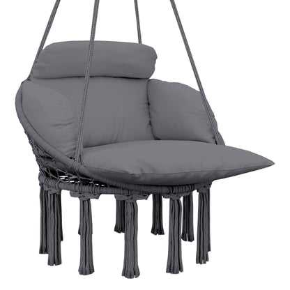 Hammock Chair, Boho Hanging Swing Chair with Cushion, Dark Grey