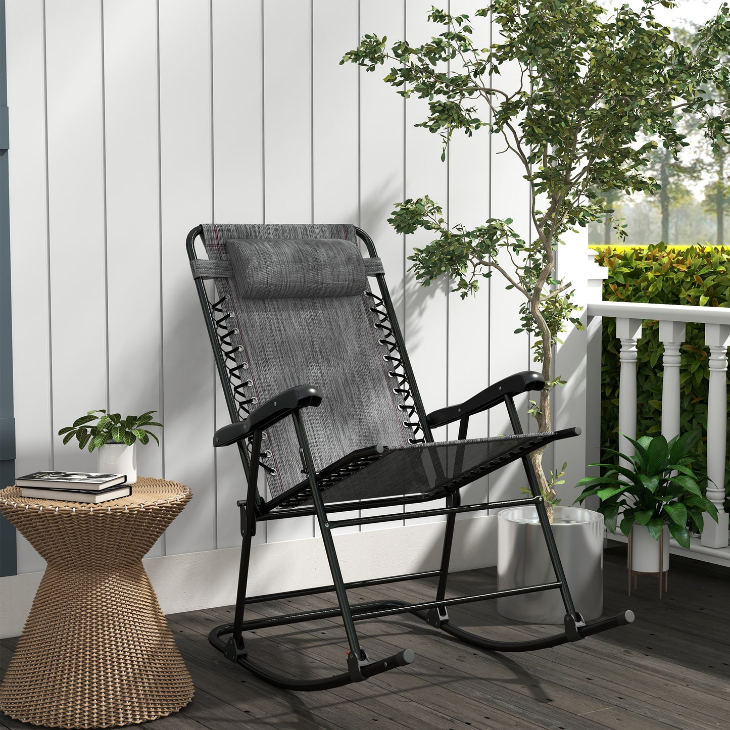 Folding Rocking Chair Outdoor Portable Zero Gravity Chair Grey