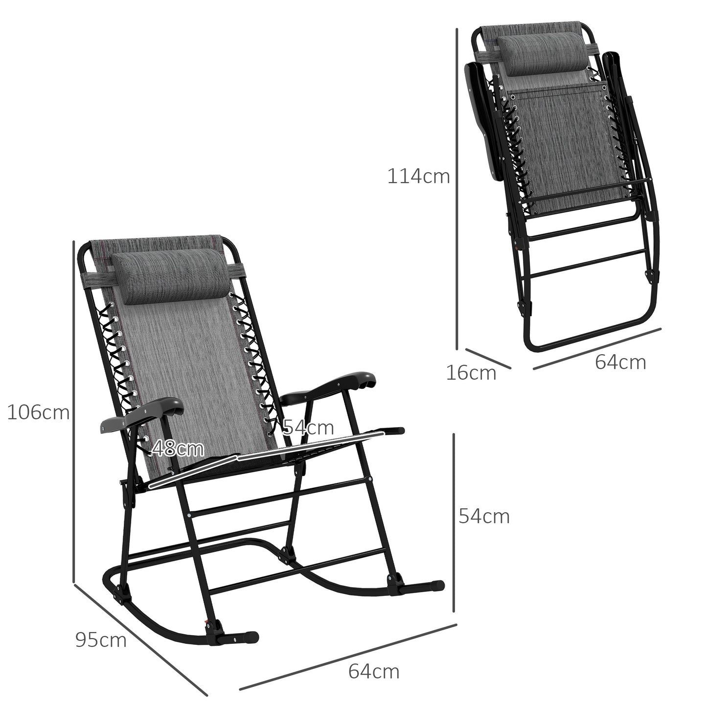 Folding Rocking Chair Outdoor Portable Zero Gravity Chair Grey