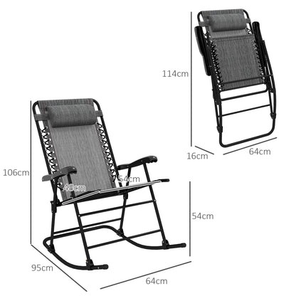 Folding Rocking Chair Outdoor Portable Zero Gravity Chair Grey