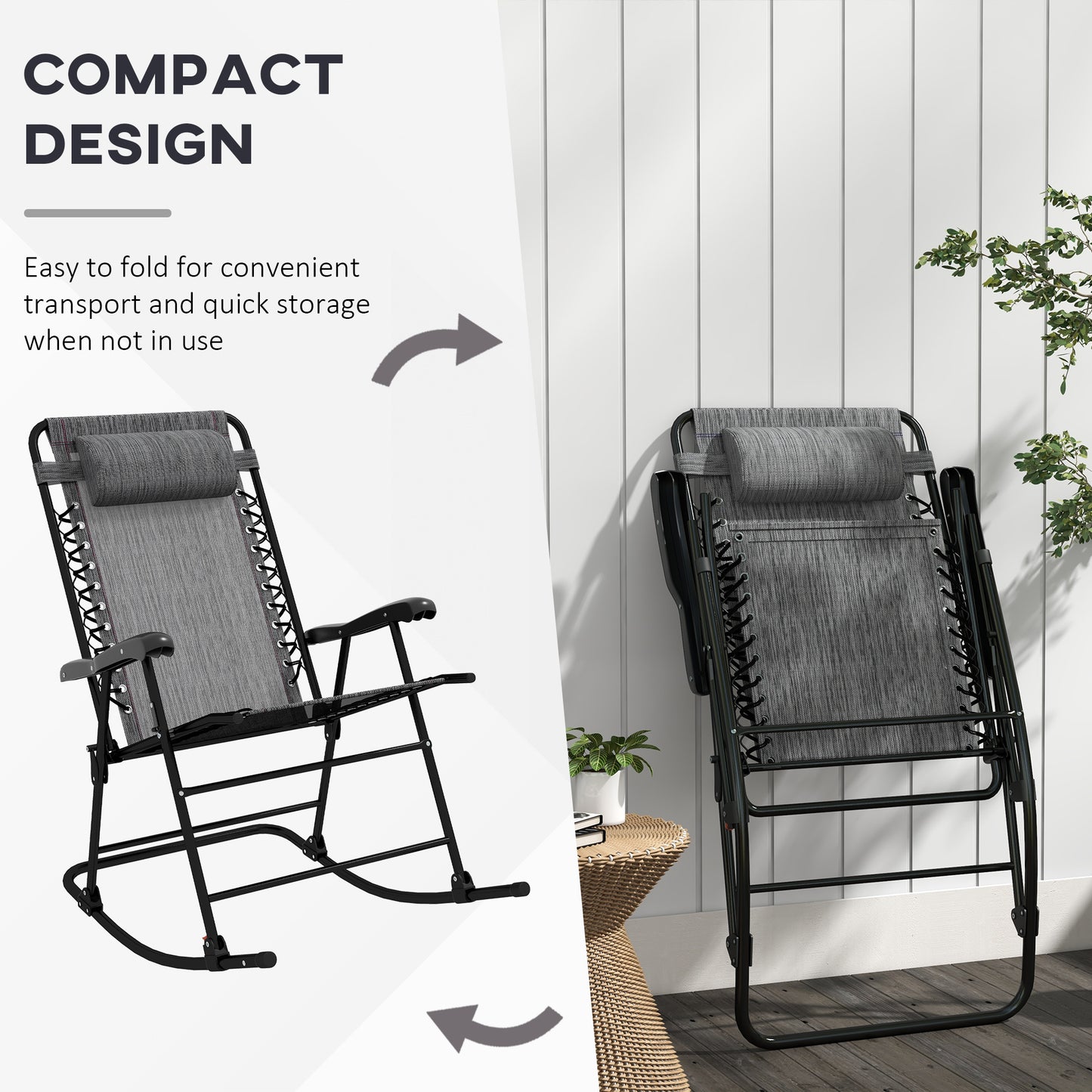 Folding Rocking Chair Outdoor Portable Zero Gravity Chair Grey