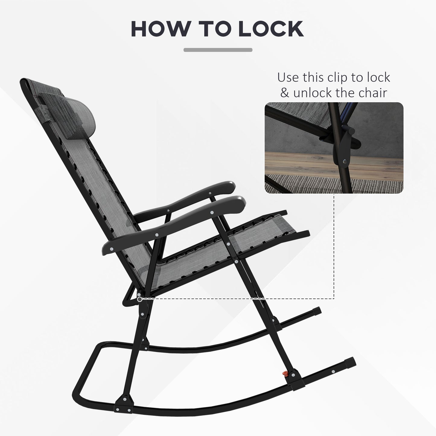 Folding Rocking Chair Outdoor Portable Zero Gravity Chair Grey