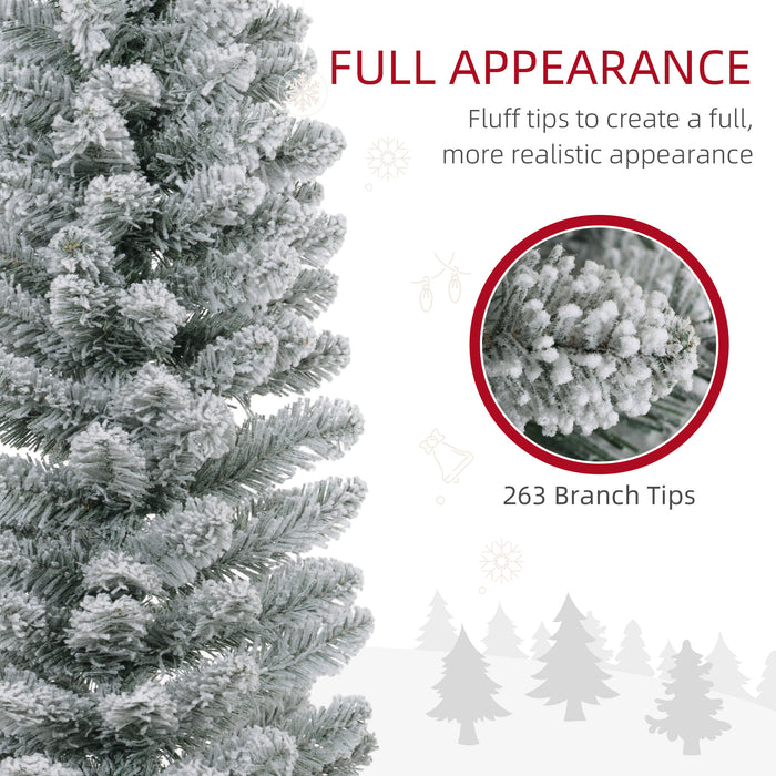 5 Foot Artificial Pencil Christmas Tree with  Snow Flocked Tips, Green