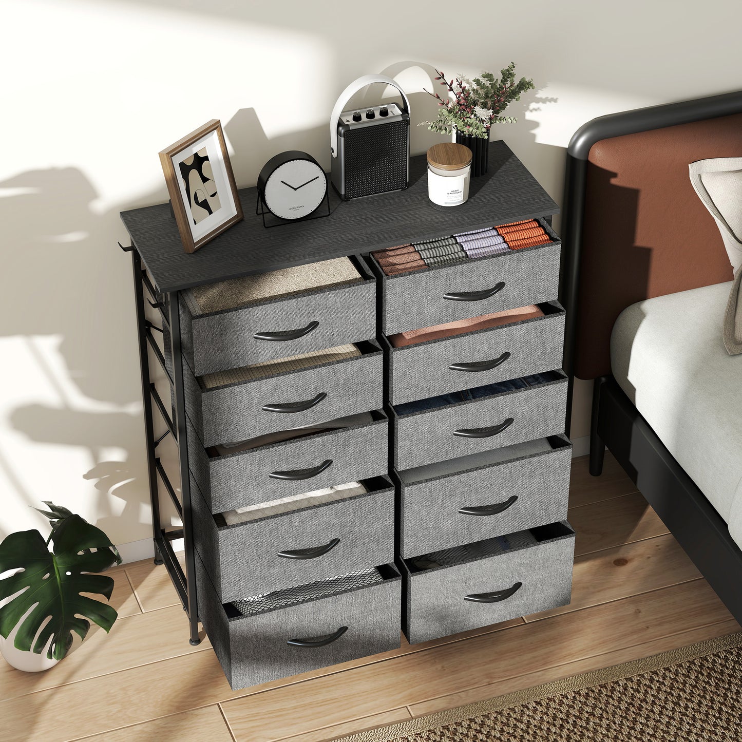Fabric Chest of Drawers, 10 Drawer Dresser for Bedroom, Charcoal Grey