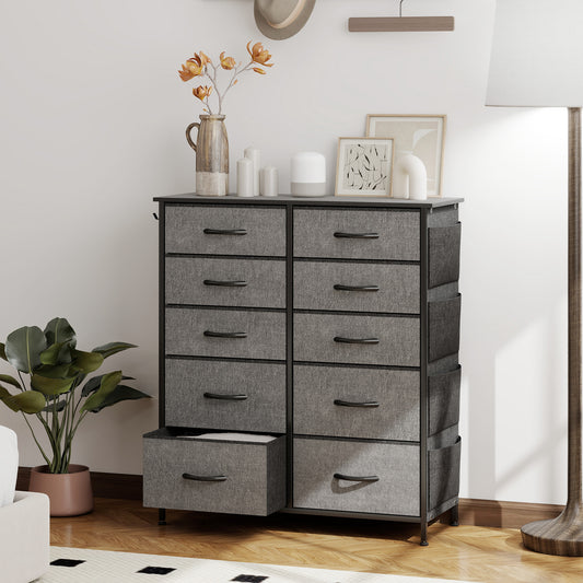Fabric Chest of Drawers, 10 Drawer Dresser for Bedroom, Charcoal Grey