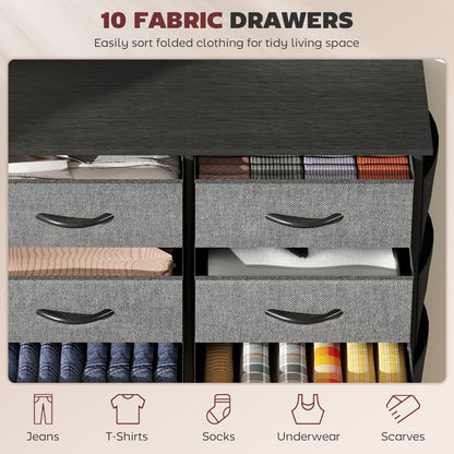 Fabric Chest of Drawers, 10 Drawer Dresser for Bedroom, Charcoal Grey