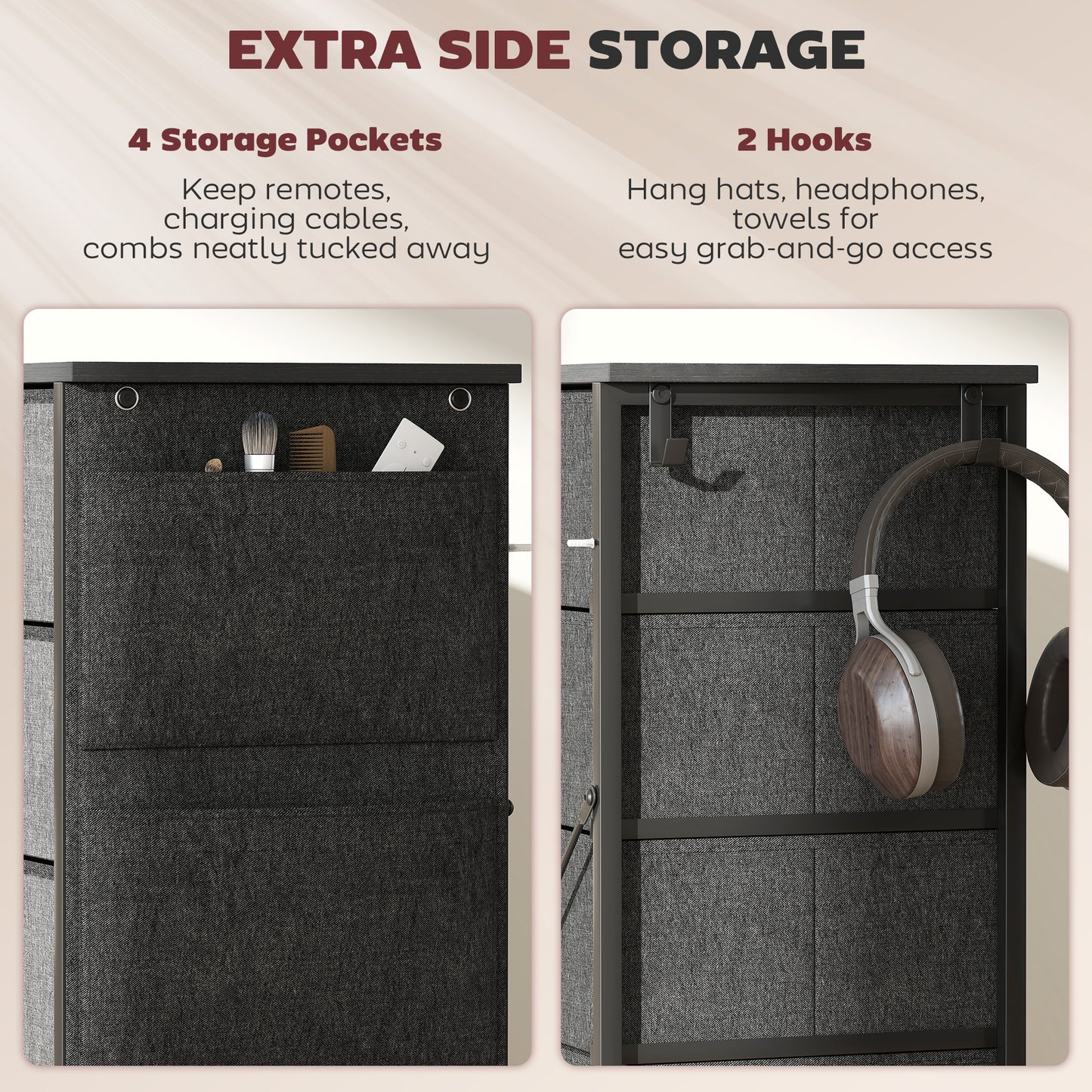 Fabric Chest of Drawers, 10 Drawer Dresser for Bedroom, Charcoal Grey