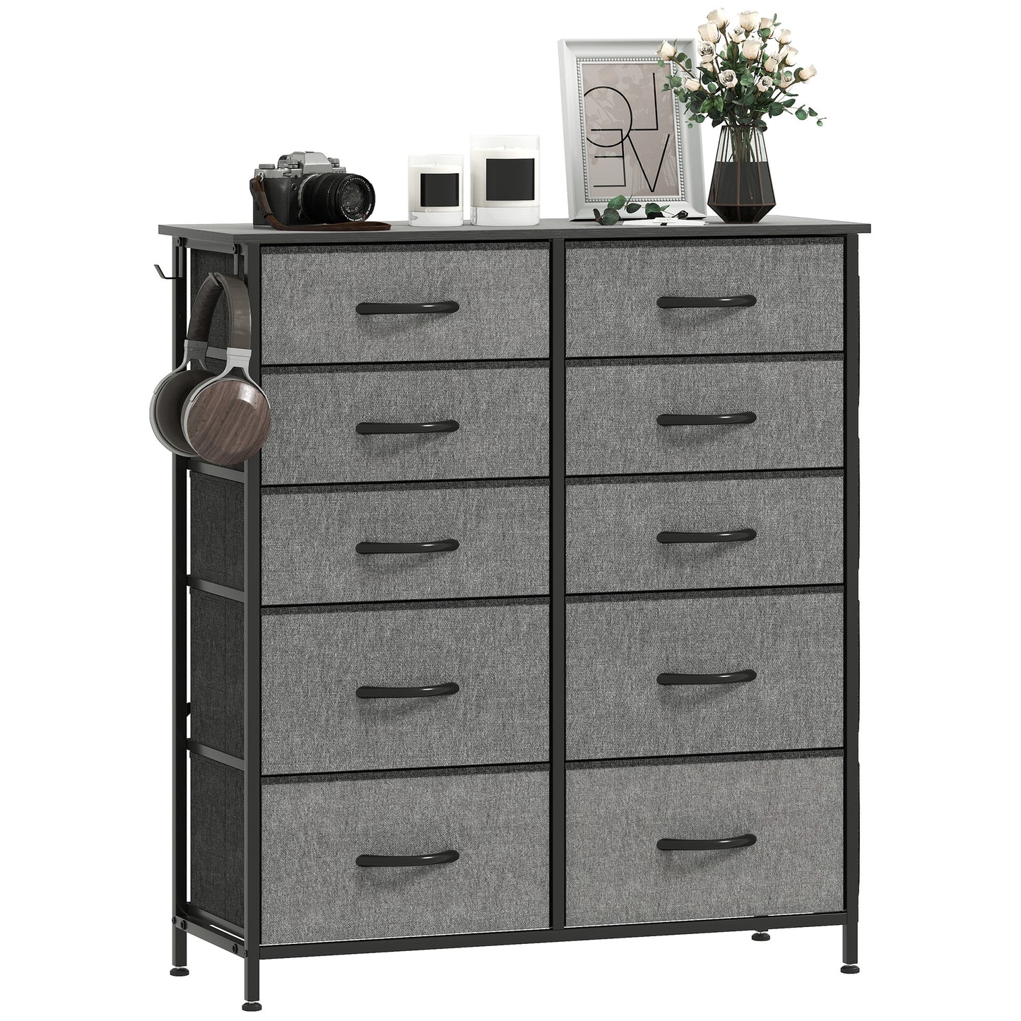 Fabric Chest of Drawers, 10 Drawer Dresser for Bedroom, Charcoal Grey
