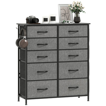 Fabric Chest of Drawers, 10 Drawer Dresser for Bedroom, Charcoal Grey