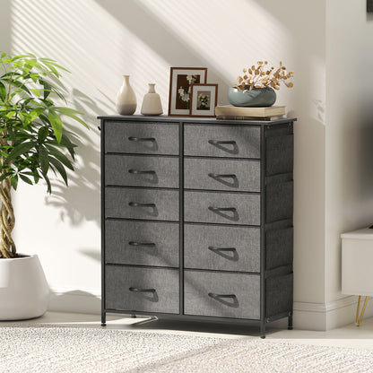 Fabric Chest of Drawers, 10 Drawer Dresser for Bedroom, Charcoal Grey