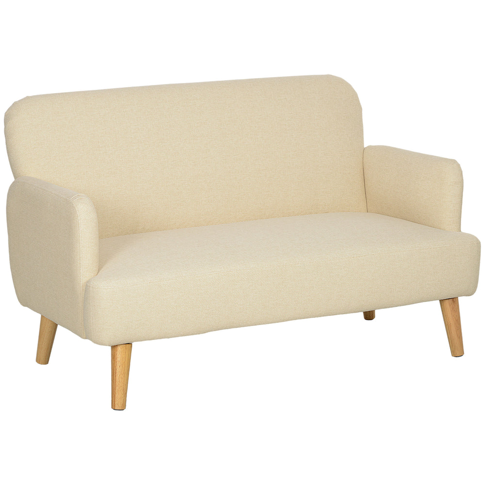 2 Seater Sofa with 21cm Thick Padding and Wood Legs, Cream White