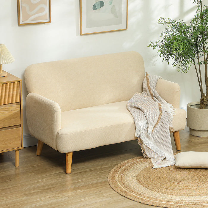 2 Seater Sofa with 21cm Thick Padding and Wood Legs, Cream White