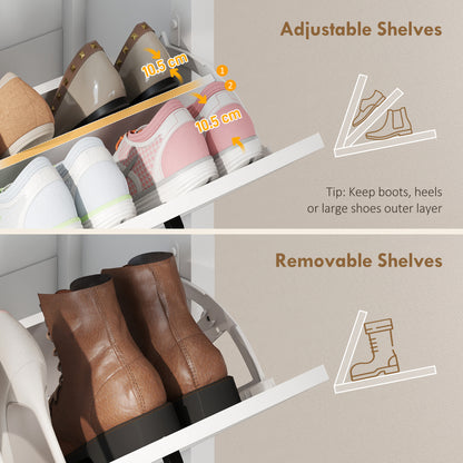 Shoe Cabinet with 2 Flip Drawers, Narrow Shoe Storage Cabinet, White