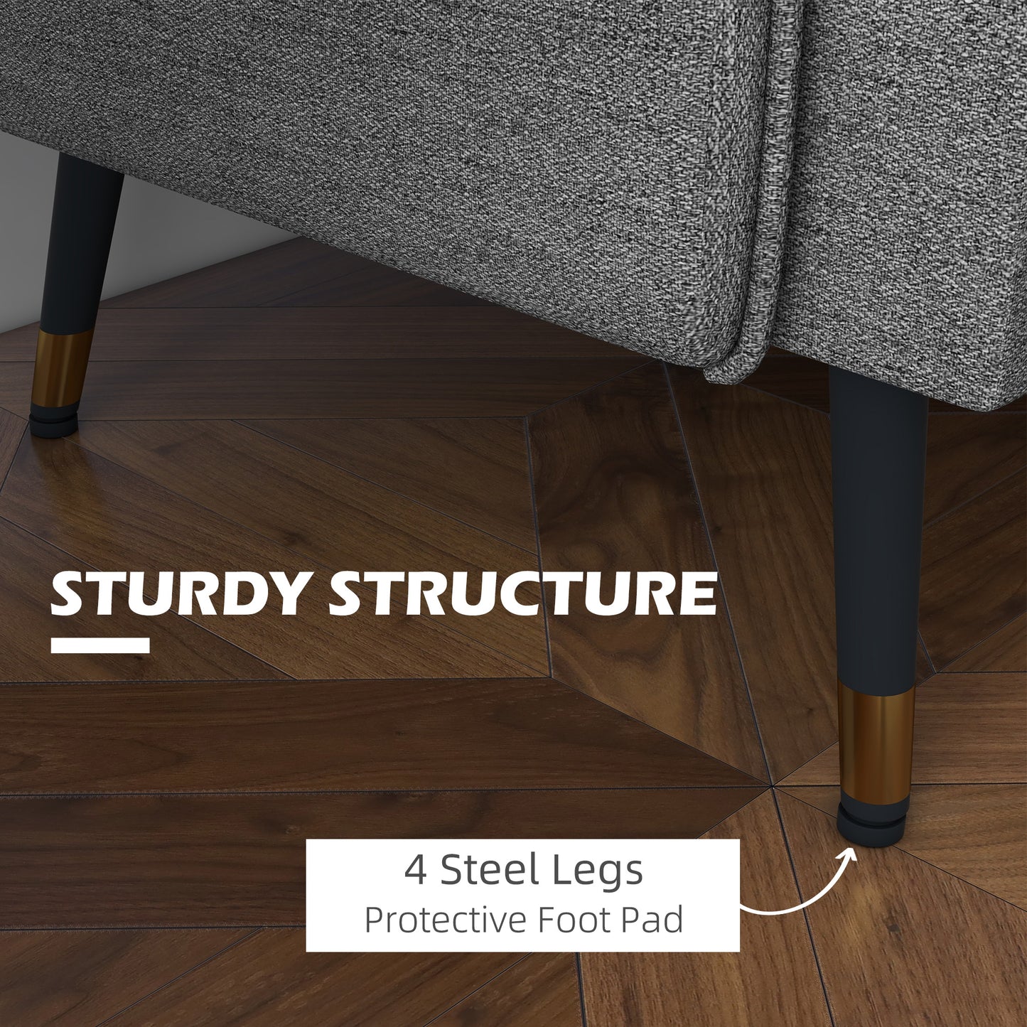 Modern Upholstered Two Seater Sofa for Bedroom Living Room Dark Grey