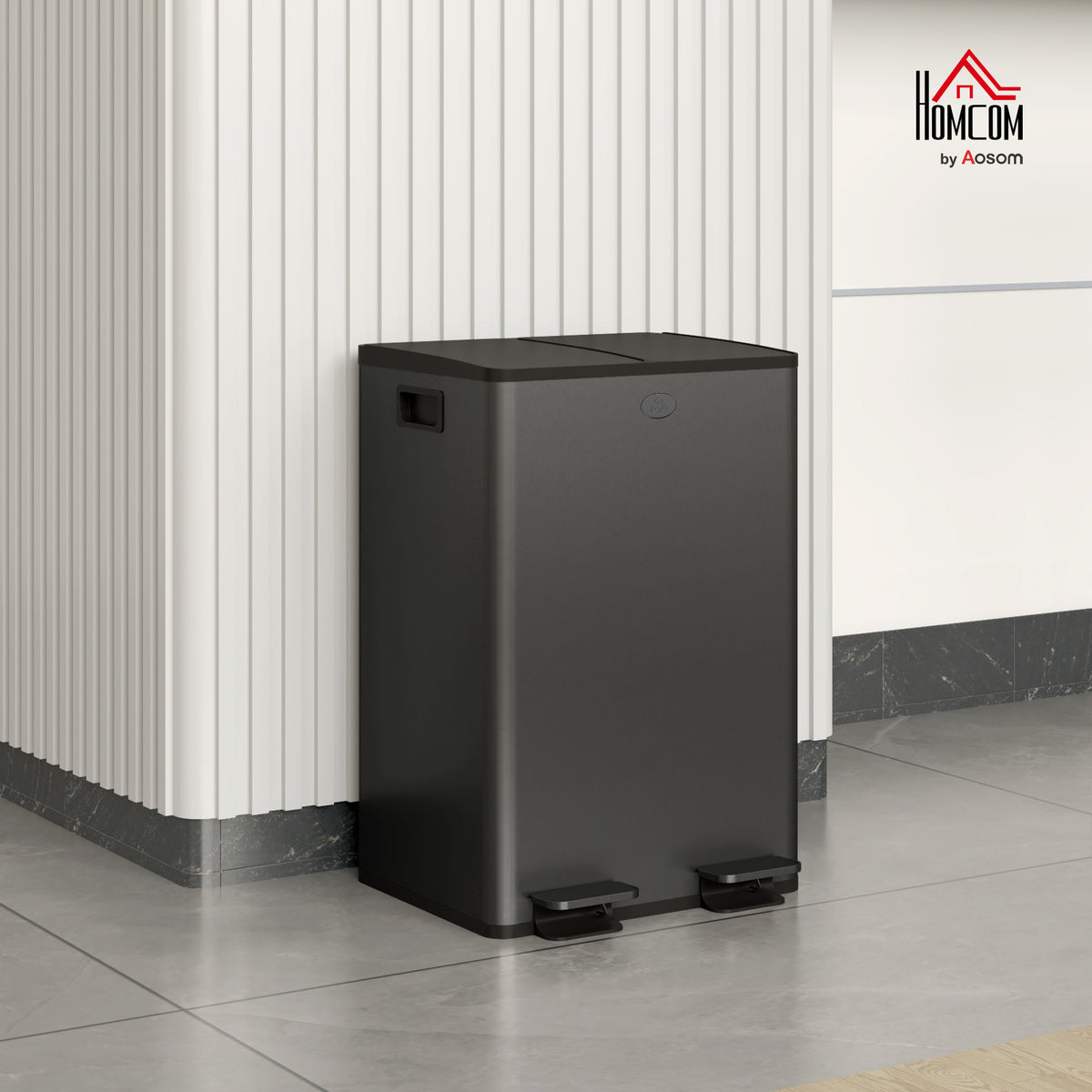 2 x 28L Dual Kitchen Bin Pedal Bin for Recycling and Waste, Black