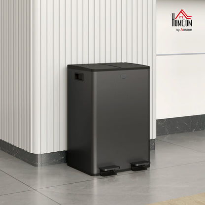 2 x 28L Dual Kitchen Bin Pedal Bin for Recycling and Waste, Black