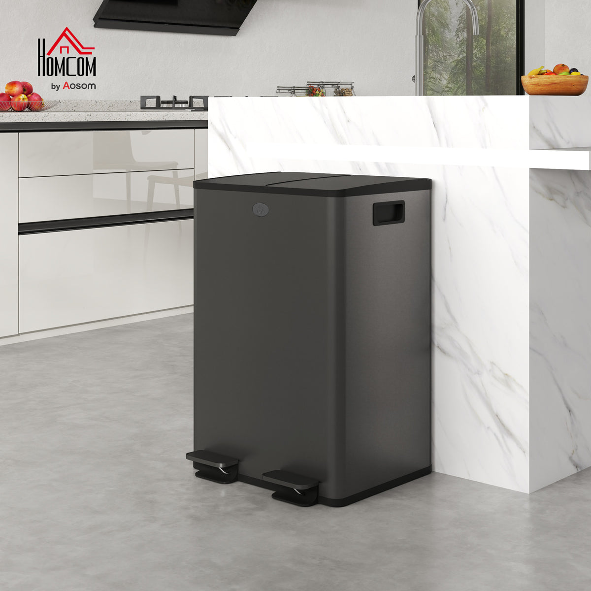 2 x 28L Dual Kitchen Bin Pedal Bin for Recycling and Waste, Black