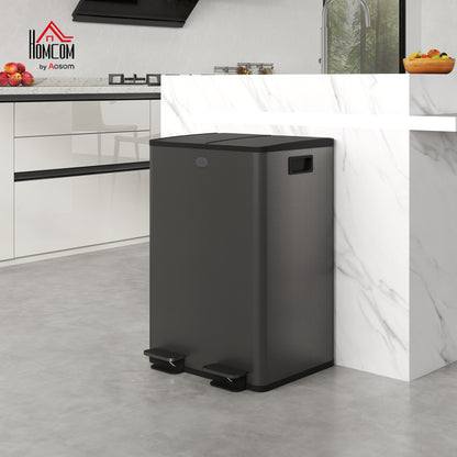 2 x 28L Dual Kitchen Bin Pedal Bin for Recycling and Waste, Black