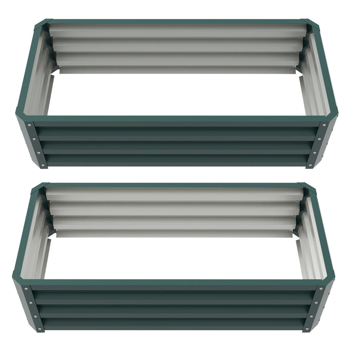 Steel Raised Beds for Garden, Outdoor Planter Box, Set of 2, for Flowers, Herbs and Vegetables, Green