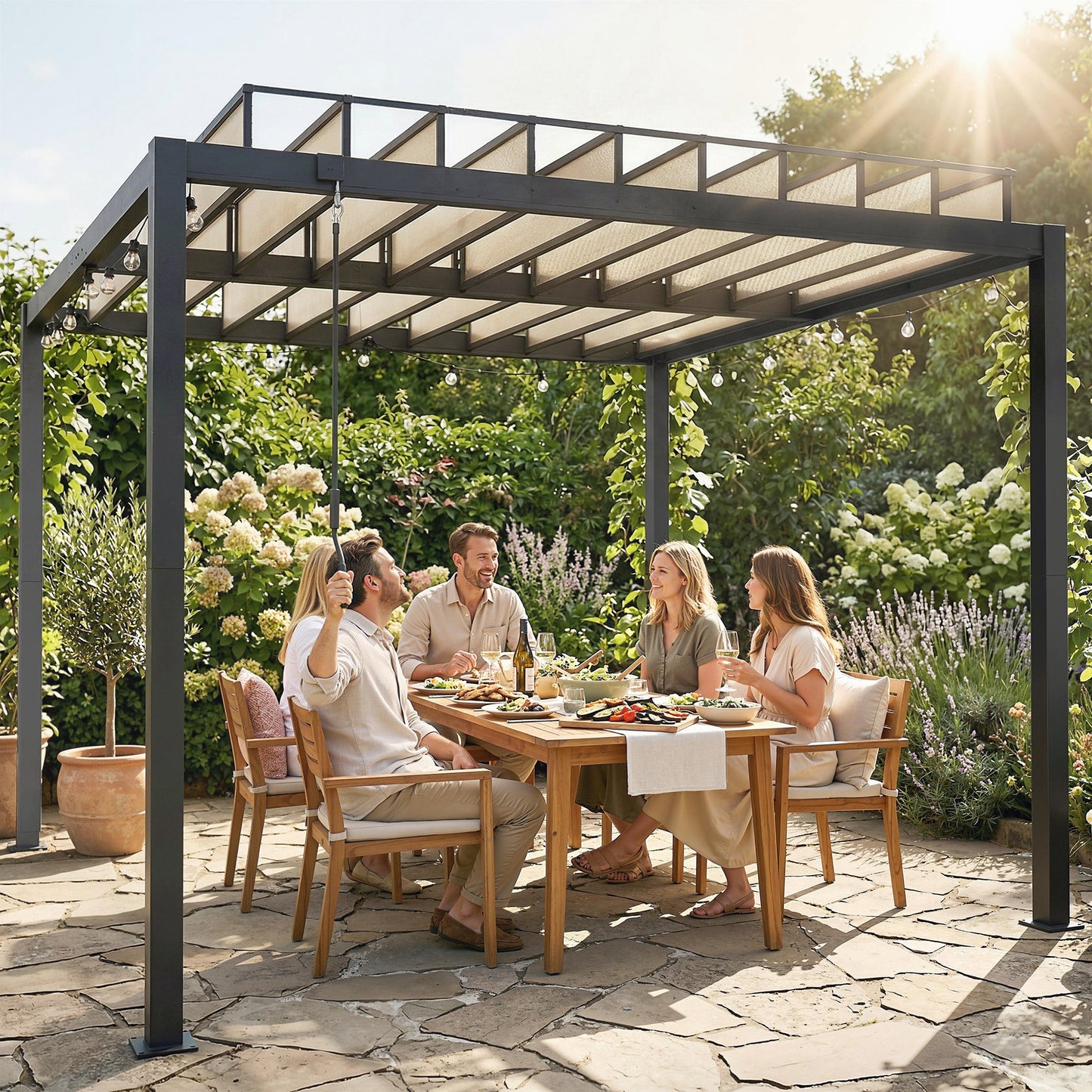 3 x 3 m Louvered Pergola with PC Roof, Aluminium Patio Gazebo